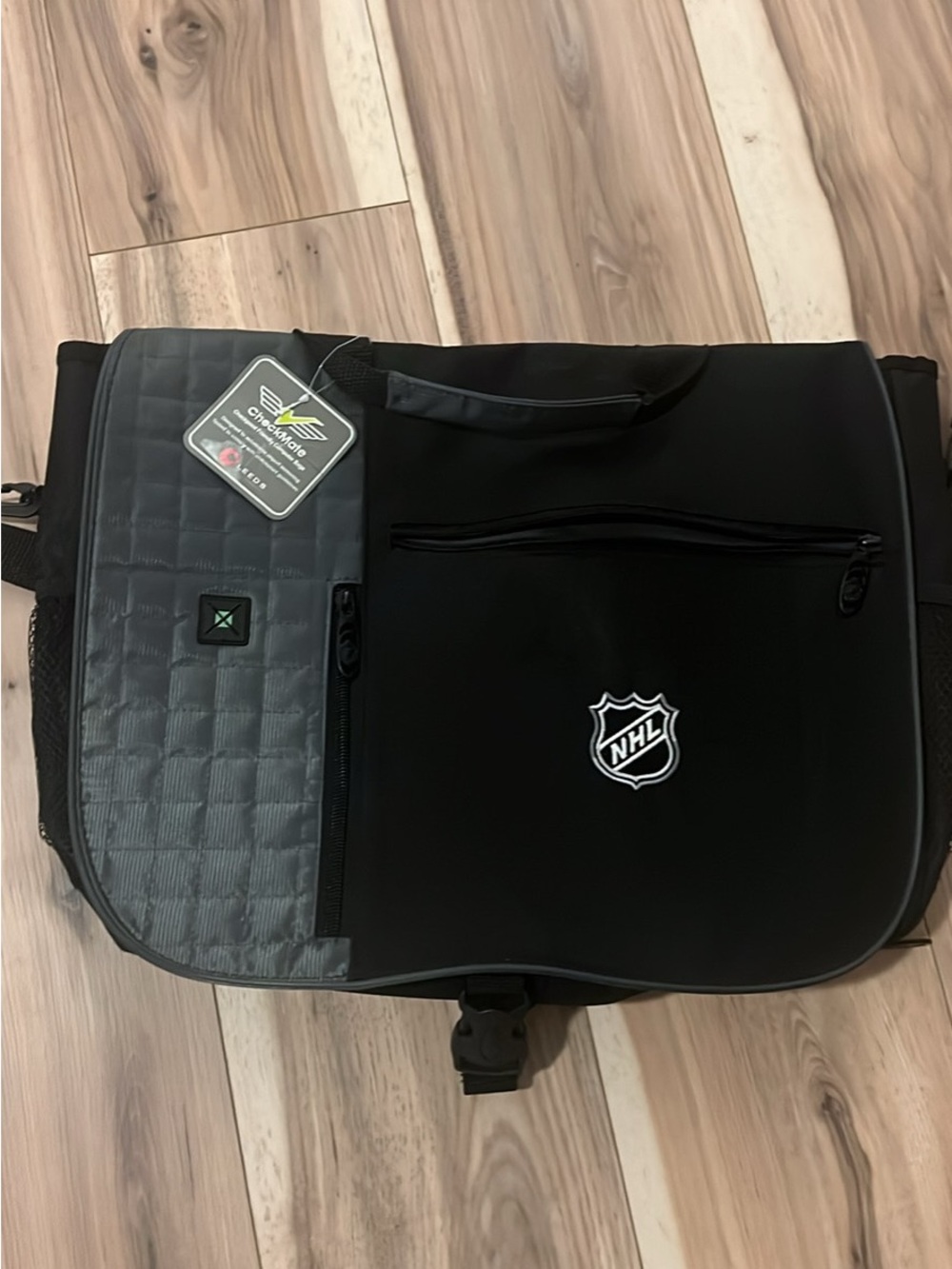 NHL Black and Gray Quilted Messenger Bag with Front Logo